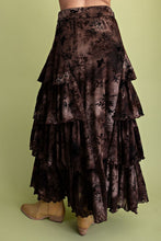 Load image into Gallery viewer, EASEL BURNOUT MESH TIERED MAXI SKIRT
