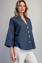 Load image into Gallery viewer, EE:SOME STRIPED BUTTON DOWN BACK PLEAT BLOUSE
