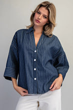 Load image into Gallery viewer, EE:SOME STRIPED BUTTON DOWN BACK PLEAT BLOUSE
