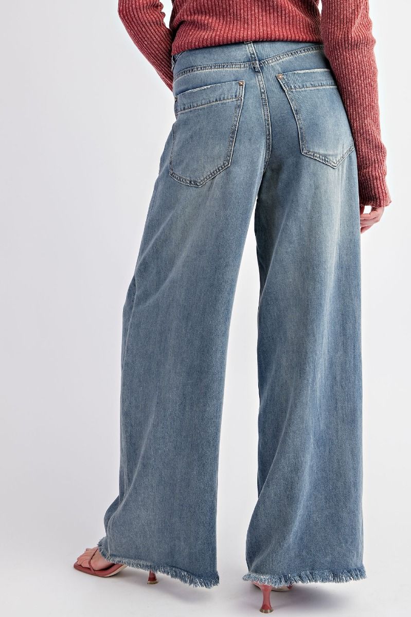 EASEL SOFT WASHED WIDE LEG HIGH WAISTED DENIM PANTS – mum me