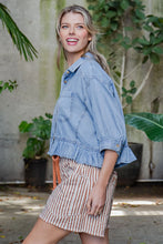 Load image into Gallery viewer, EE:SOME RUFFLED HEM DENIM BLOUSE
