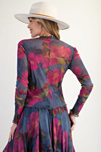 Load image into Gallery viewer, EASEL LONG SLEEVE FLORAL PRINTED MESH FITTED TOPg
