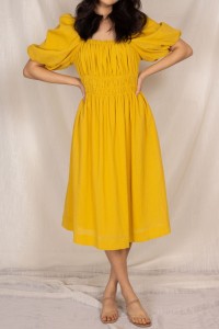 BEFORE YOU COLLECTION PUFF SLEEVE OPEN BACK DRESS SUNSHINE YELLOW
