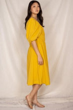 Load image into Gallery viewer, BEFORE YOU COLLECTION PUFF SLEEVE OPEN BACK DRESS SUNSHINE YELLOW
