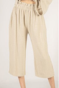 Linen culottes elastic waist band pants