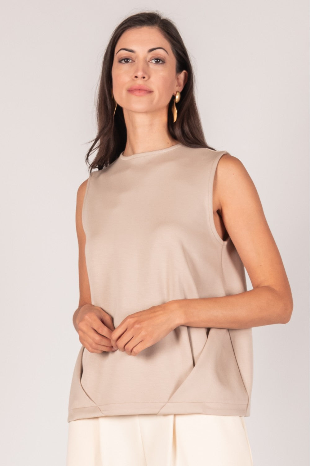 BEFORE YOU COLLECTION SCUBA MODAL PINTUCK DETAIL SLEEVELESS TOP