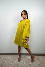 Load image into Gallery viewer, BEFORE YOU COLLECTION GOLDEN LIME SATIN PLEATED ONE SHOULDER DRESS

