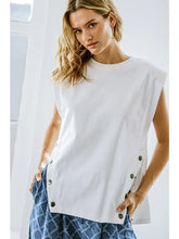 Load image into Gallery viewer, FLYING TOMATO SOLID KNIT TOP WITH SHOULDER PADS AND BUTTON DETAIL
