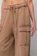 EASEL FEELING GOOD UTILITY MINERAL WASHED WIDE LEGS TERRY KNIT CARGO PANTS