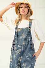 Load image into Gallery viewer, EASEL FLORAL PRINT WASHED DENIM JUMPSUIT PANTS
