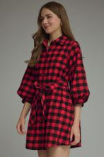 Load image into Gallery viewer, ENTRO PLAID 3/4 PUFF SLEEVE DRESS
