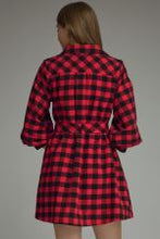 Load image into Gallery viewer, ENTRO PLAID 3/4 PUFF SLEEVE DRESS
