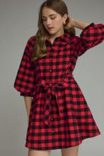 Load image into Gallery viewer, ENTRO PLAID 3/4 PUFF SLEEVE DRESS
