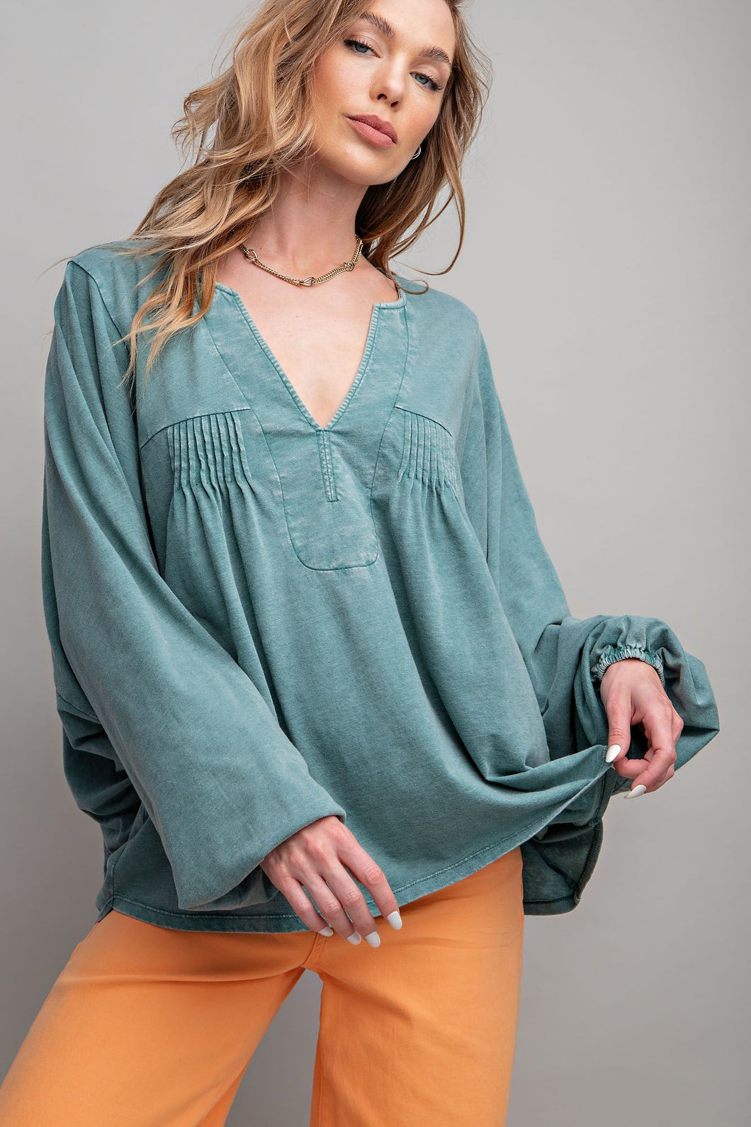 EASEL WASHED COTTON SLUB KNIT TOP