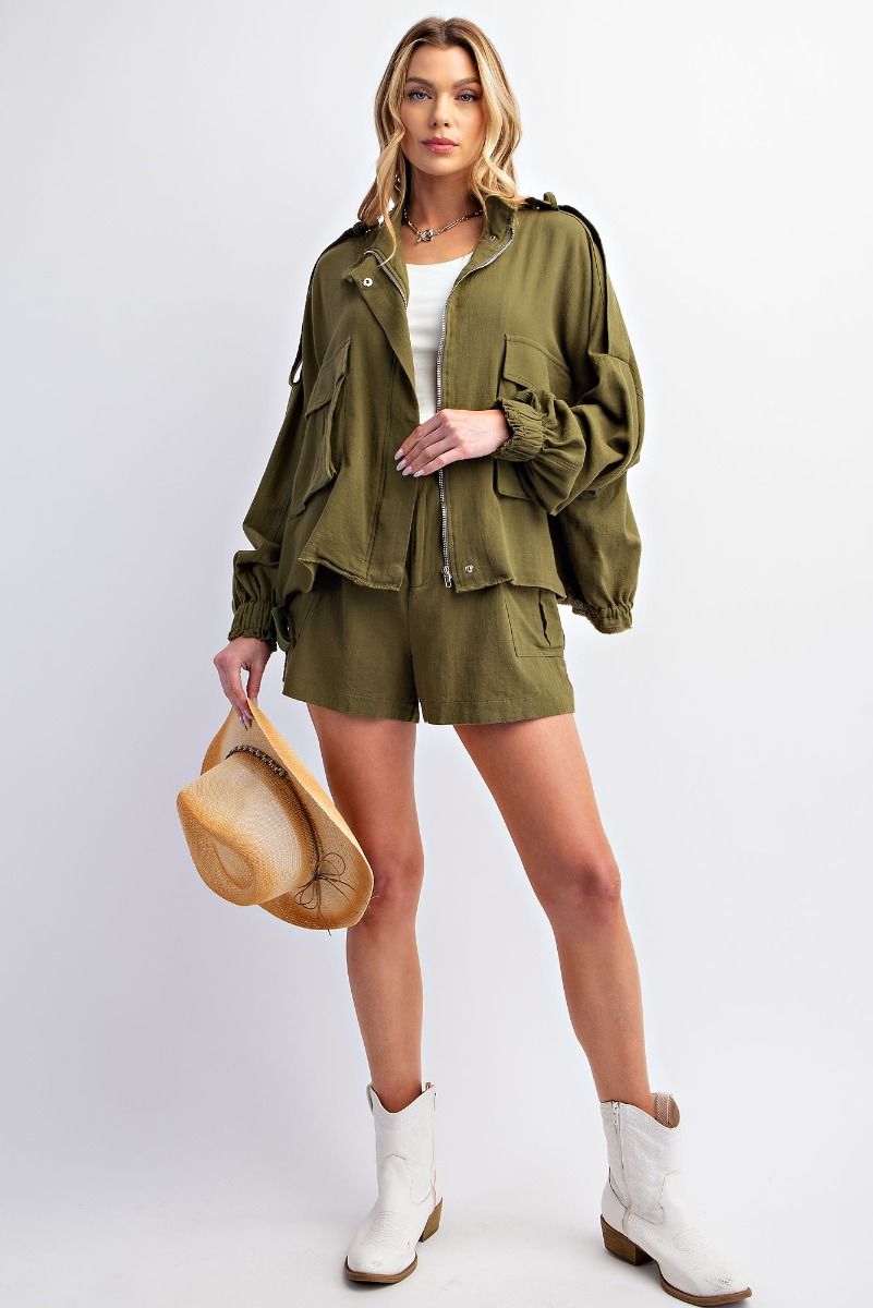 EASEL SOFT WASHED ZIP UP FRONT JACKET