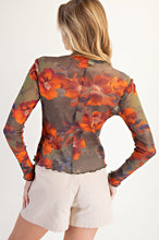 Load image into Gallery viewer, EASEL LONG SLEEVE FLORAL PRINTED MESH FITTED TOPg
