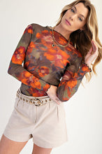 Load image into Gallery viewer, EASEL LONG SLEEVE FLORAL PRINTED MESH FITTED TOPg
