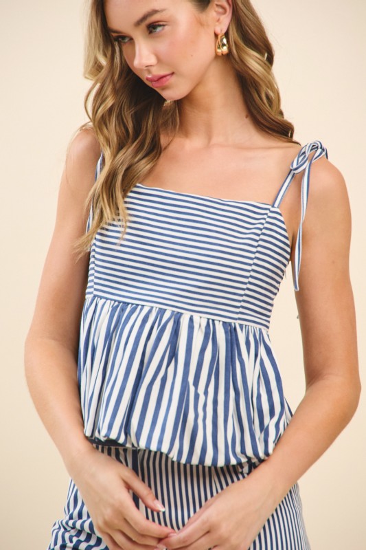 TCEC SLEEVELESS STRIPED PEPLUM TOP