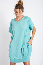 Load image into Gallery viewer, EASEL SHIRT SLEEVE MINERAL WASH DRESS AQUA

