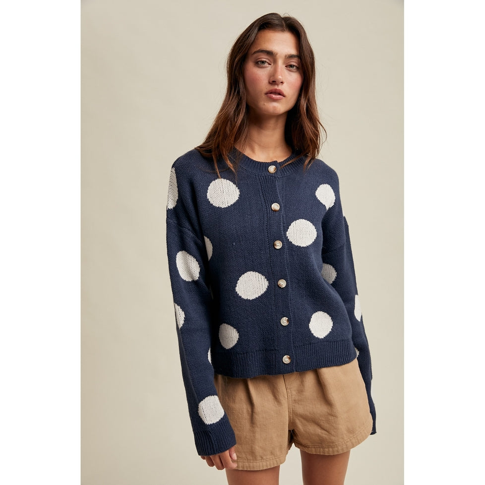 WISHLIST POLKA DOT BUTTON FRONT CARDIGAN NAVY/WHITE