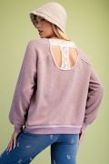 Load image into Gallery viewer, EASEL LACE BACK SOFT WASHED TERRY KNIT PULLOVER MUSHROOM

