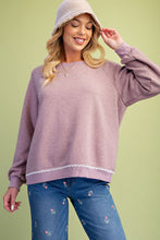 Load image into Gallery viewer, EASEL LACE BACK SOFT WASHED TERRY KNIT PULLOVER MUSHROOM
