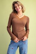 Load image into Gallery viewer, EASEL LACE V NECK TEXTURED RIB KNIT TOP
