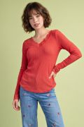 Load image into Gallery viewer, EASEL LACE V NECK TEXTURED RIB KNIT TOP
