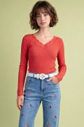 Load image into Gallery viewer, EASEL LACE V NECK TEXTURED RIB KNIT TOP
