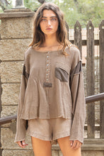 Load image into Gallery viewer, POL TAUPE LONGSLEEVED GAUZE FLOWY SHIRT
