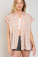 Load image into Gallery viewer, POL CORAL PLAID CUFF SLEEVE FLOWY SHIRT
