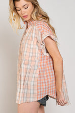 Load image into Gallery viewer, POL CORAL PLAID CUFF SLEEVE FLOWY SHIRT
