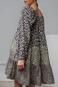 Load image into Gallery viewer, EASEL ANIMAL/LEOPARD PRINTED 3/4 SLEEVE TIERED DRESS BLACK
