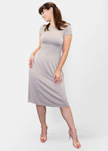 Load image into Gallery viewer, ELIETIAN SOLID CAP SELEEVE DRESS WITH SCOOP COLLAR ONE SIZE SAND
