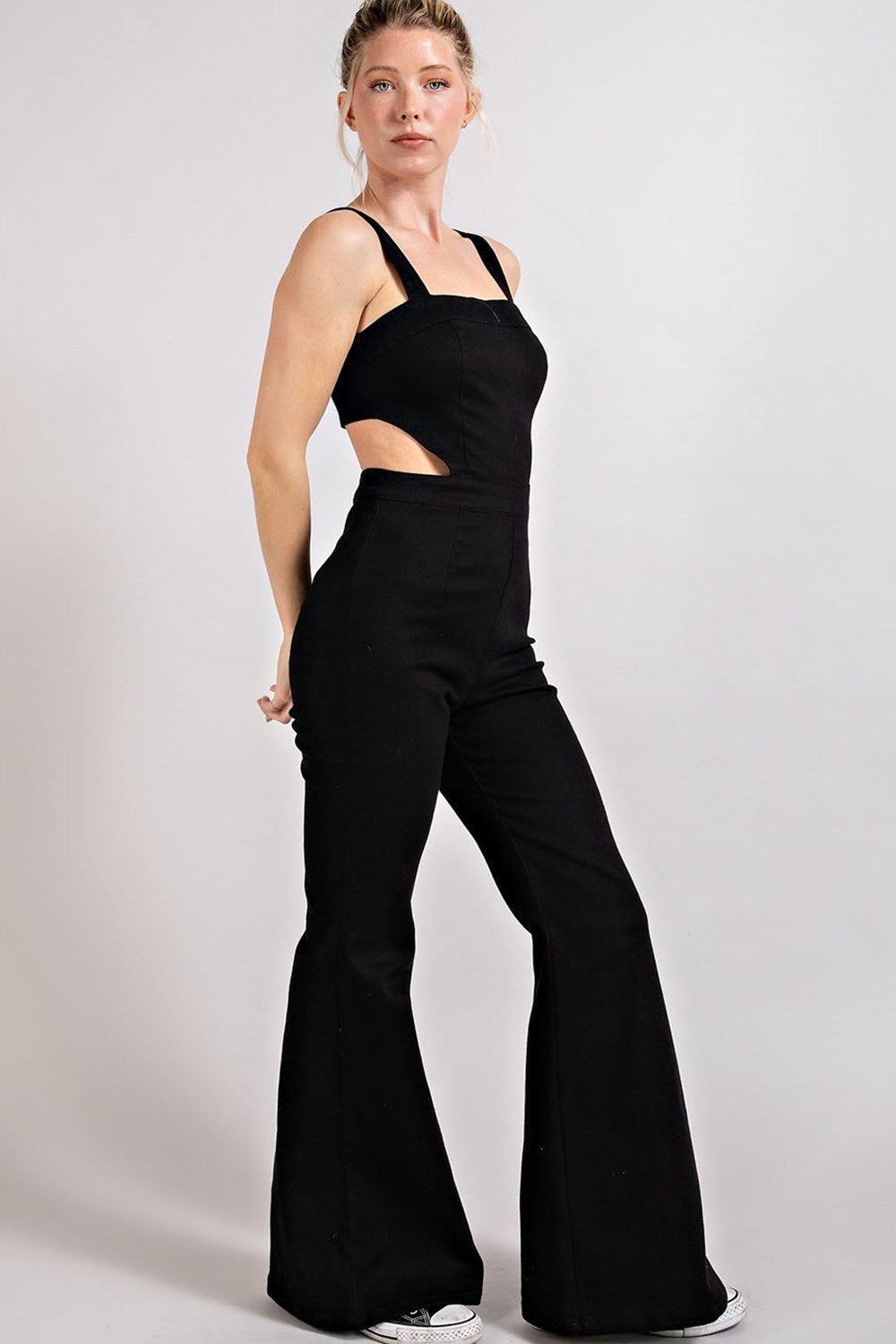 EE:SOME OPEN BACK POINT FLARED JUMPSUIT BLACK – mum & me mercantile