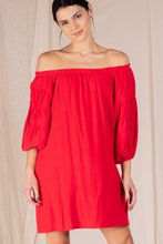 Load image into Gallery viewer, BEFORE YOU COLLECTION LINEN BOHO OFF SHOULDER DRESS TOMATO RED
