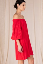 Load image into Gallery viewer, BEFORE YOU COLLECTION LINEN BOHO OFF SHOULDER DRESS TOMATO RED

