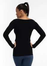 Load image into Gallery viewer, ELIETIAN LONG SLEEVE RIBBED V-NECK TOP ONE SIZE BLACK
