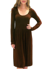 Load image into Gallery viewer, ELIETIAN LONG SLEEVE KNEE LENGTH DRESS WITH SCOOP COLLAR ONE SIZE CHOCOLATE
