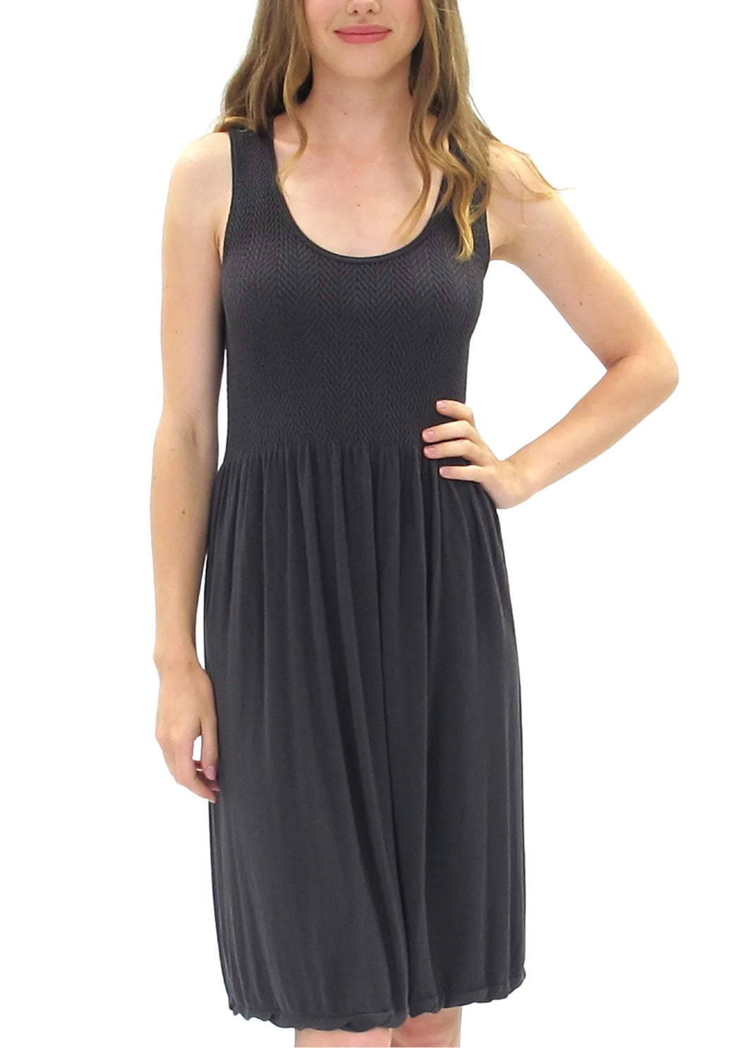 ELIETIAN SOLID SLEEVELESS WIDE STRAP DRESS WITH SCOOP COLLAR ONE SIZE CHARCOAL
