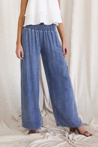 BEFORE YOU COLLECTION TENCELWIDE LEG PANTS WITH SHIRRED WAIST MED WASH