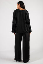 Load image into Gallery viewer, BEFORE YOU COLLECTION SATIN WIDE LEG SHIRRED WAIST PANTS BLACK
