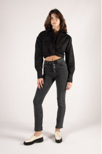 BEFORE YOU COLLECTION COTTON CROPPED LONG SLEEVE TOP BLACK