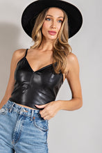 Load image into Gallery viewer, EE:SOME BLACK CROPPED FAUX LEATHER TOP
