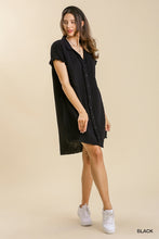 Load image into Gallery viewer, UMGEE COLLAR BUTTON DOWN S/S GAUZE DRESS FRAYED EDGE BLACK
