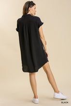 Load image into Gallery viewer, UMGEE COLLAR BUTTON DOWN S/S GAUZE DRESS FRAYED EDGE BLACK
