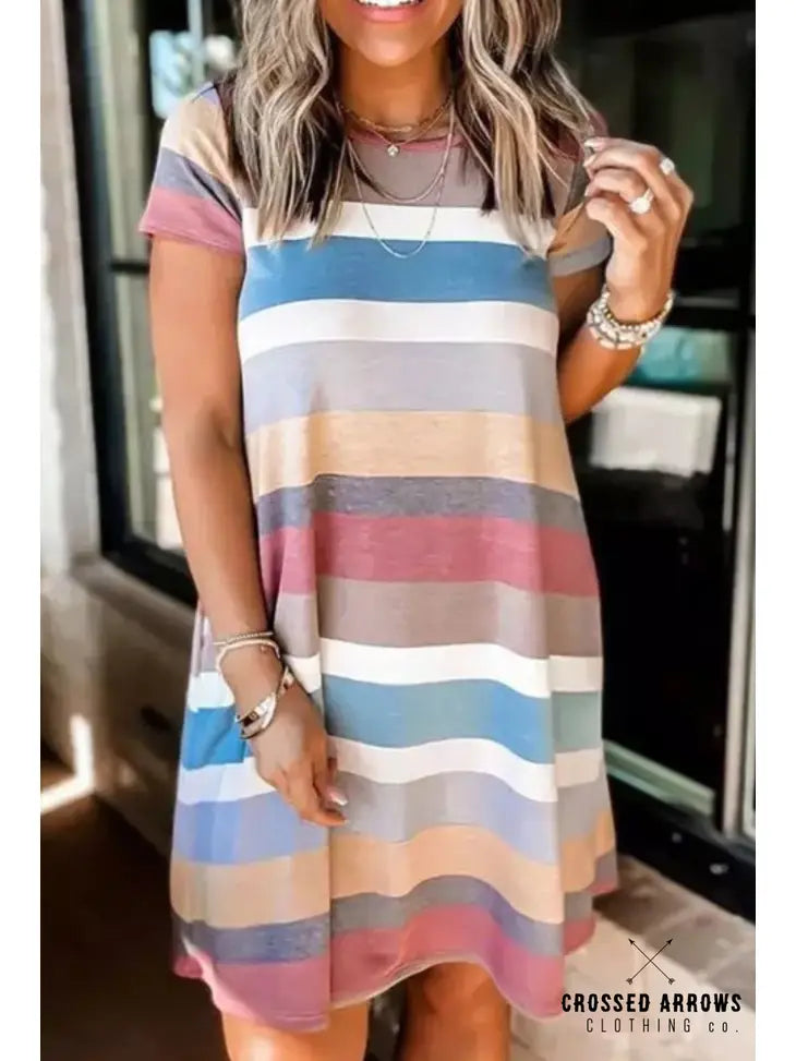 CROSSED ARROWS CLOTHING STRIPED T-SHIRT DRESS