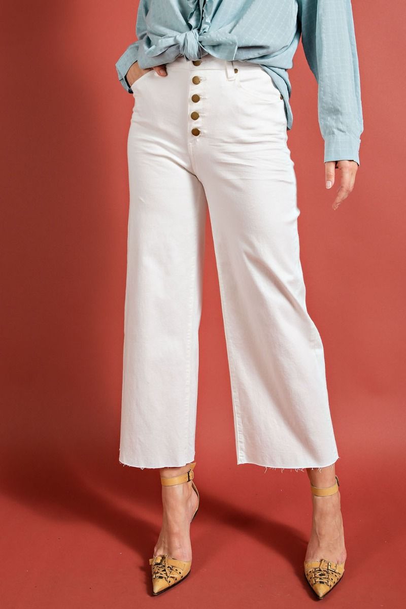 EASEL BUTTON FRONT STRETCH TWILL BELL BOTTOM PANTS