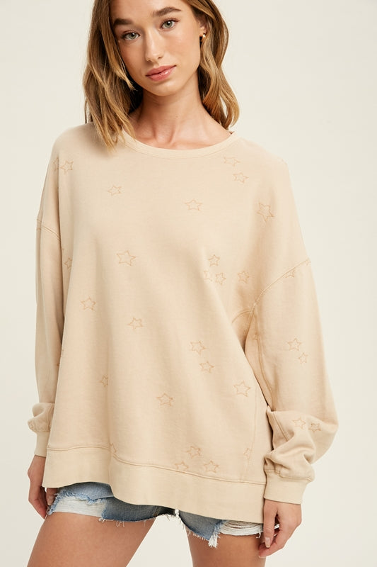 Star embroidered French terry sweatshirt