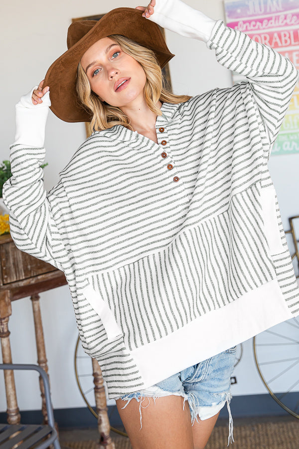 Striped oversized button up hoodie